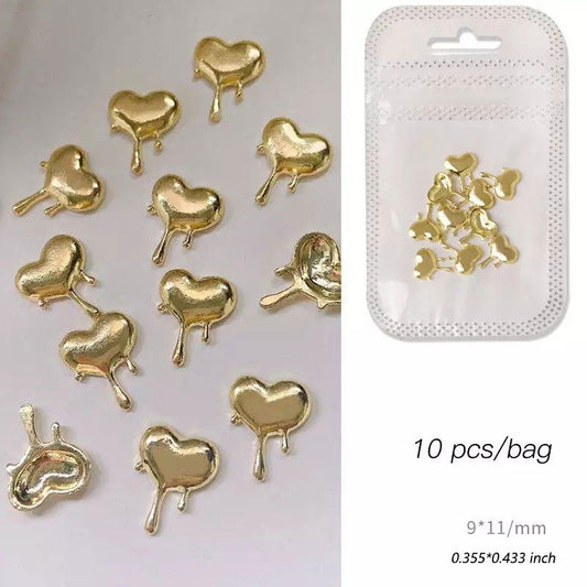 10 Pcs Heart Flame Valentines 3D Metal Alloy Nail Art Charms DIY Manicure