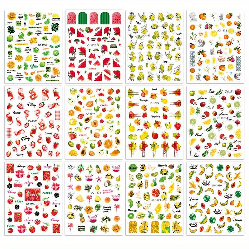 12pcs set Fruit Nail Art Stickers Adhesive Decals for Summer Nail Art