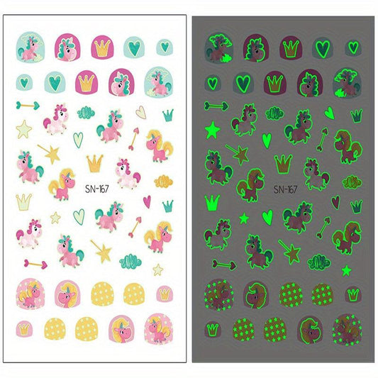 Unicorn Glow Nail Stickers for Women - Self Adhesive Art Wraps