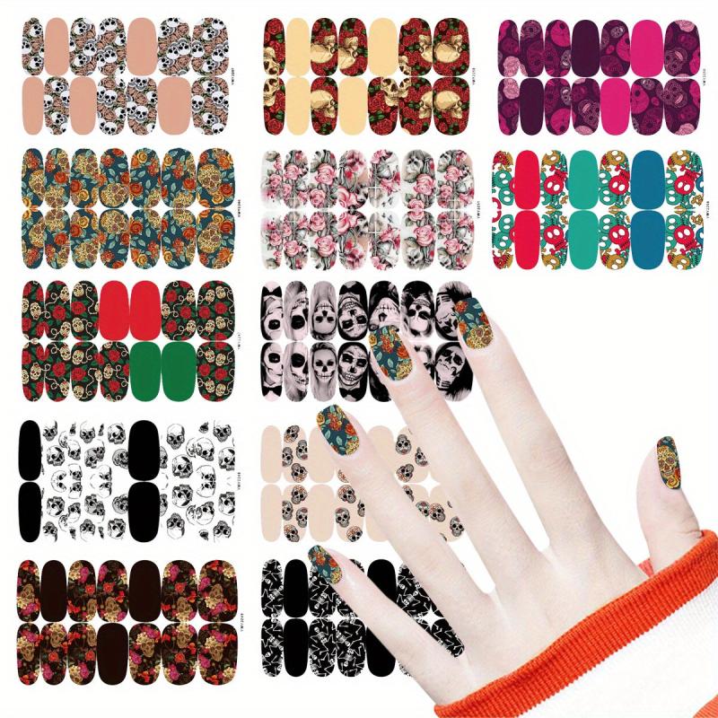 Skull Nail Polish Stickers Self Adhesive Decal Strips 12 Sheets Set