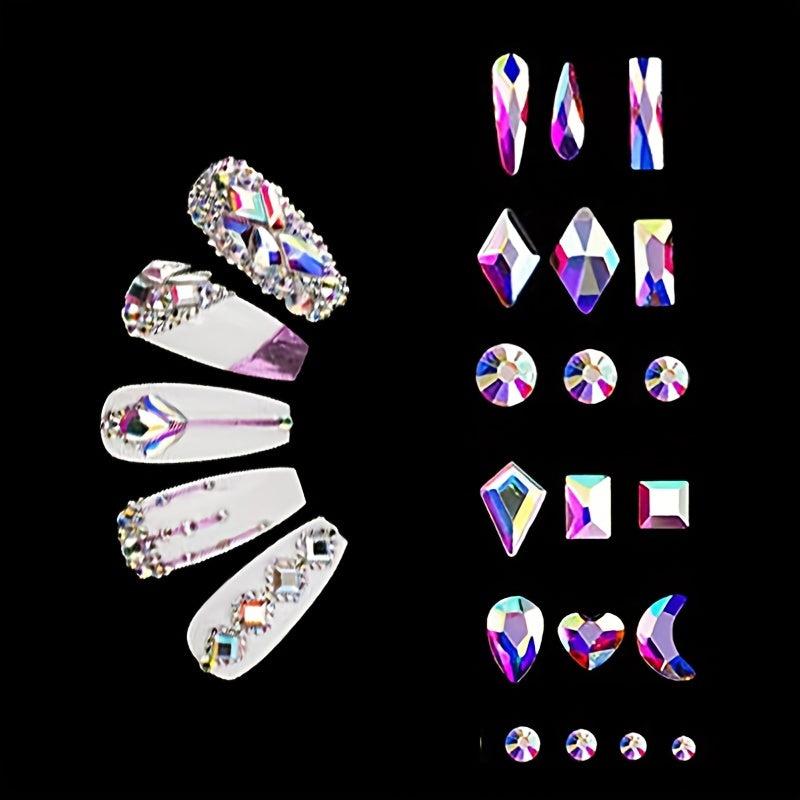 100Pcs Aurora Glass Crystal Nail Art Rhinestones Nail Gems Flat Back Stones