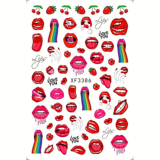 12pcs Sexy Red Lip Cartoon Nail Art Stickers Self Adhesive Decals