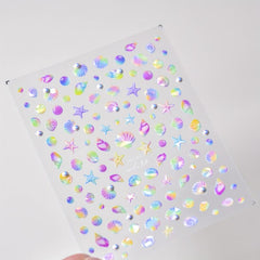 5D Embossed Nail Art Stickers with Pearls & Aurora Shell - DIY Nail Decor