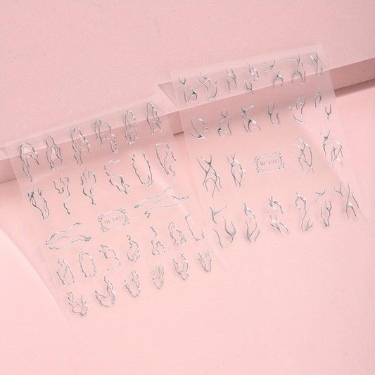 Irregular Line Nail Stickers 3D Self Adhesive Nail Decorations 2 Sheets