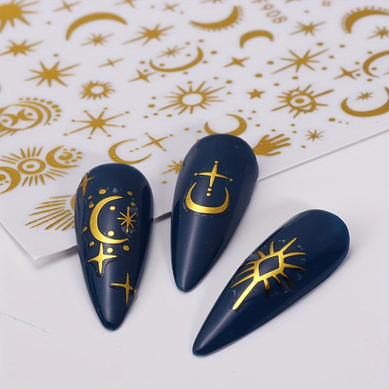 3D Golden Nail Art Stickers Moon Star Devil's Eye Self Adhesive Decals