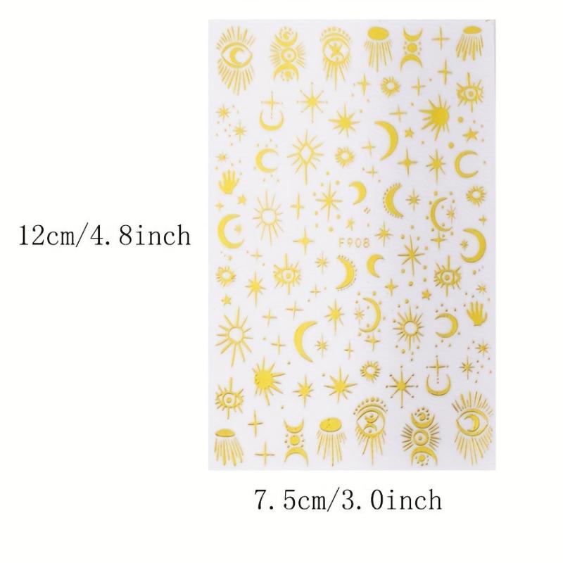 3D Golden Nail Art Stickers Moon Star Devil's Eye Self Adhesive Decals