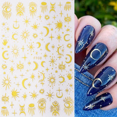 3D Golden Nail Art Stickers Moon Star Devil's Eye Self Adhesive Decals