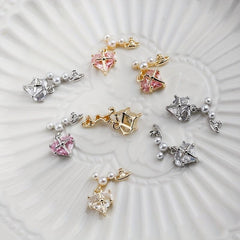 Heart Pearl Crystal Gems Nail Charms 2 Pcs