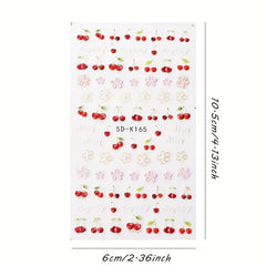 Summer Fruits Nail Stickers Embossed Self Adhesive Decals for Nail Art