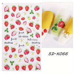 Summer Fruits Nail Stickers Embossed Self Adhesive Decals for Nail Art
