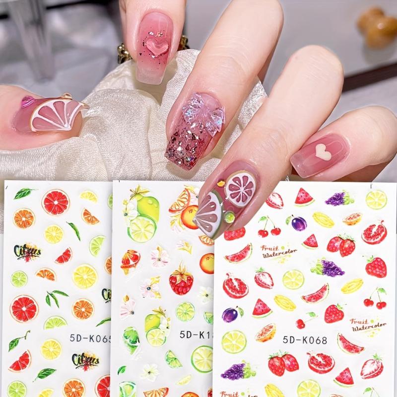 Summer Fruits Nail Stickers Embossed Self Adhesive Decals for Nail Art