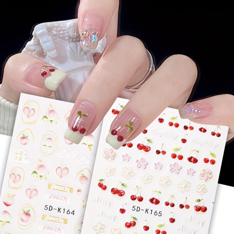 Summer Fruits Nail Stickers Embossed Self Adhesive Decals for Nail Art