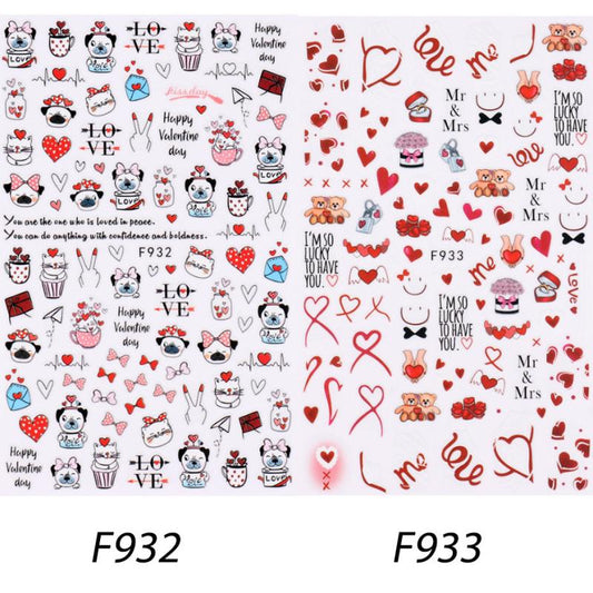 3D Self Adhesive Nail Art Stickers Decals Red Heart Lip Flower Romance Stickers