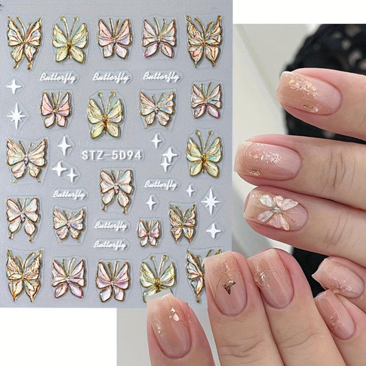 2pcs 5D Embossed Butterfly Nail Art Stickers Self Adhesive Nail Art Supplies