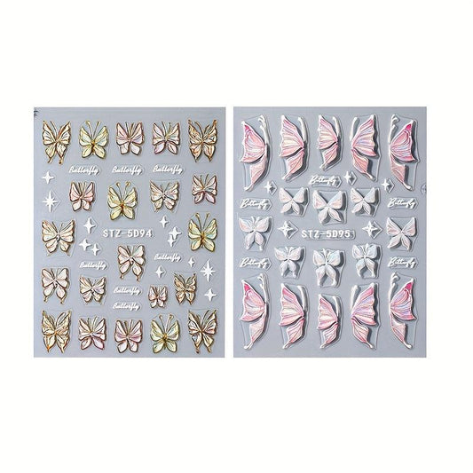 2pcs 5D Embossed Butterfly Nail Art Stickers Self Adhesive Nail Art Supplies