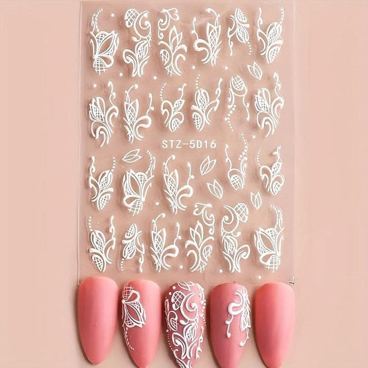 3pcs 3D Embossed Lace Flower Nail Art Stickers Self Adhesive Nail Art Decals