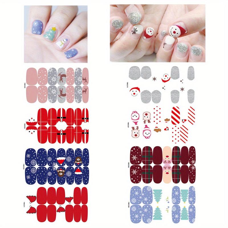 8 Sheets Christmas Nail Stickers Full Nail Wraps Adhesive Nail Polish Stickers