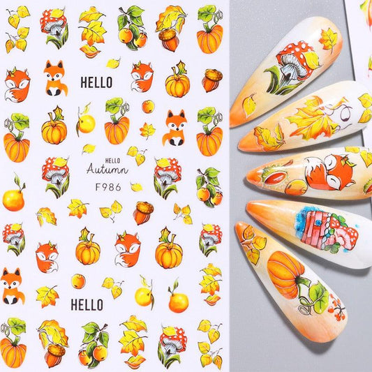 8pcs Maple Leaf Nail Art Stickers For Fall Self Adhesive