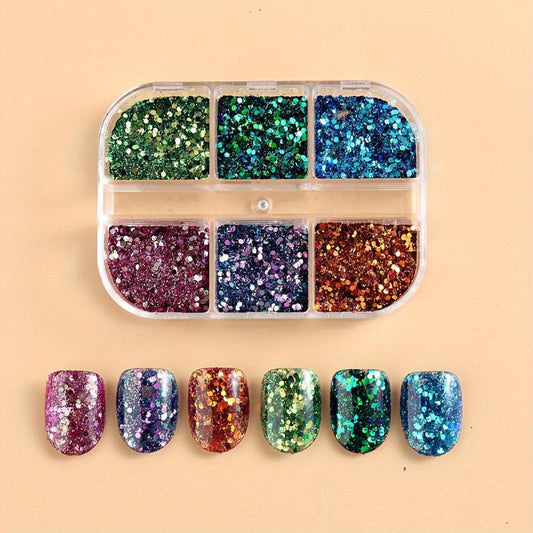 Holographic Nail Art Glitter Sequins Kit - Metallic Shining Flakes Decals