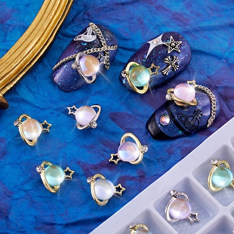 20 Pcs Alloy Planet Nail Art Charms with Rhinestones Nail Art Accessories