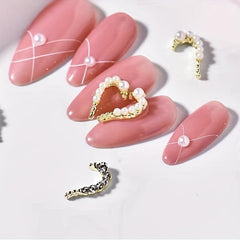 Half Heart Nail Art Charms with Rhinestones & Pearls