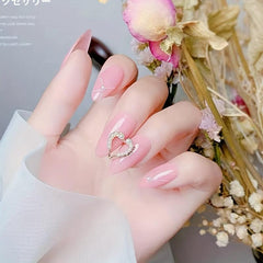 Half Heart Nail Art Charms with Rhinestones & Pearls