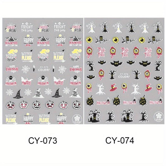 3D Halloween Luminous Nail Stickers Decals Spider Web Snake Skull Bone