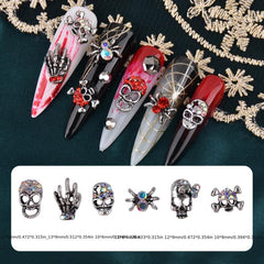 Halloween Nail Art Charms Kit with Rhinestones 3D Retro Metal Gems