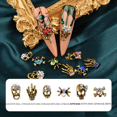 Halloween Nail Art Charms Kit with Rhinestones 3D Retro Metal Gems