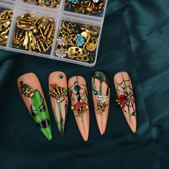 Halloween Nail Art Charms Kit with Rhinestones 3D Retro Metal Gems