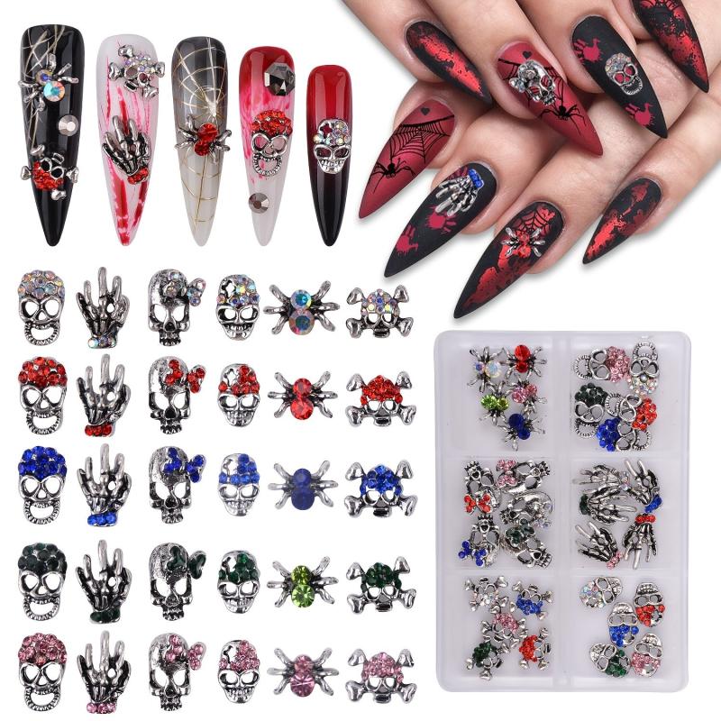 Halloween Nail Art Charms Kit with Rhinestones 3D Retro Metal Gems