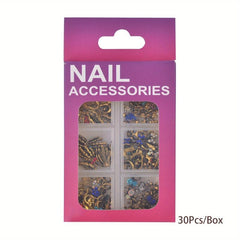 Halloween Nail Art Charms Kit with Rhinestones 3D Retro Metal Gems