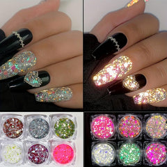 6 Boxes 3D Nail Glitter Sequins Hexagon Flake Nail Art DIY Salon