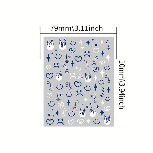 12pcs Cartoon Nail Art Stickers Star Flame Heart Face Decals DIY Nail Salons