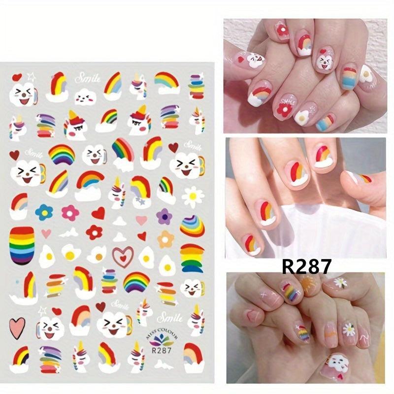 Rainbow Flower Cloud Nail Stickers Self-Adhesive Nail Decals