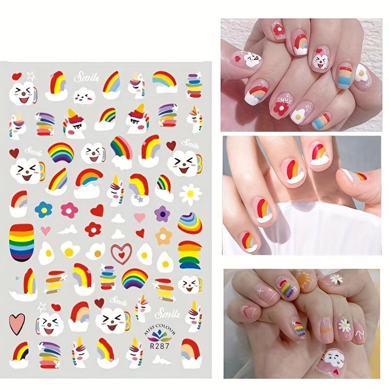 Rainbow Flower Cloud Nail Stickers Self-Adhesive Nail Decals
