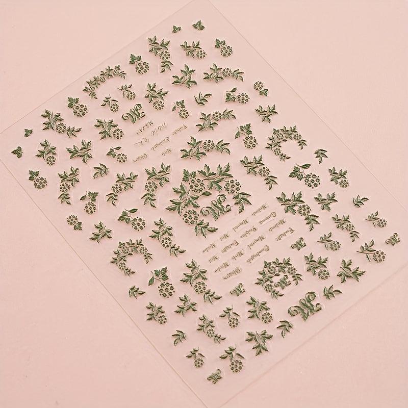 Green Leaves Nail Art Sticker 5D Self Adhesive Decals