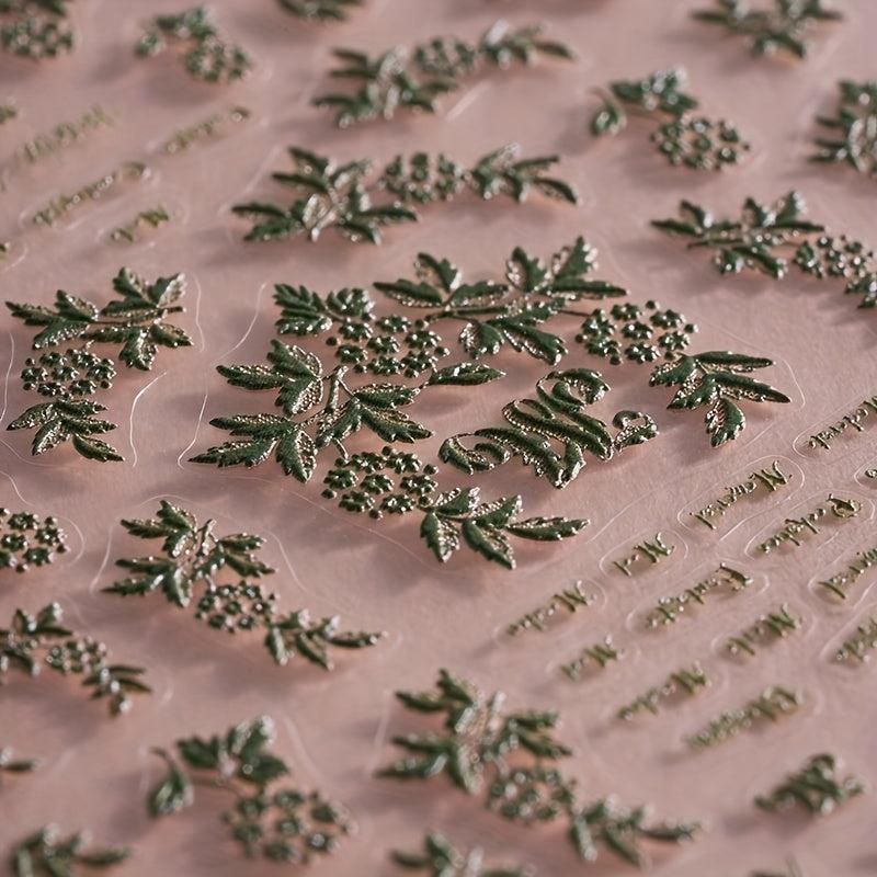 Green Leaves Nail Art Sticker 5D Self Adhesive Decals