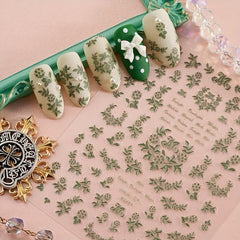Green Leaves Nail Art Sticker 5D Self Adhesive Decals