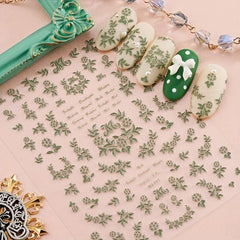 Green Leaves Nail Art Sticker 5D Self Adhesive Decals