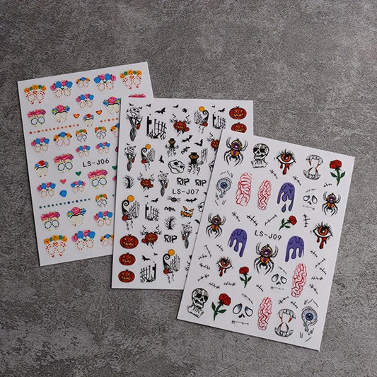 4pcs Halloween Nail Art Stickers Self Adhesive Decals Skull Bat Pumpkin Ghost