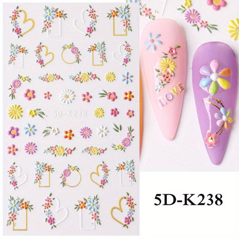 5D Embossed Flower Nail Art Stickers Self Adhesive Sunflower Dasiy Nail Art