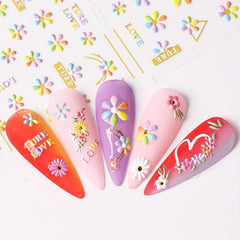 5D Embossed Flower Nail Art Stickers Self Adhesive Sunflower Dasiy Nail Art