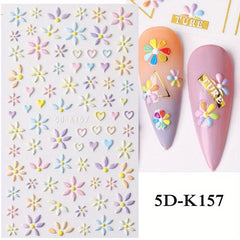5D Embossed Flower Nail Art Stickers Self Adhesive Sunflower Dasiy Nail Art