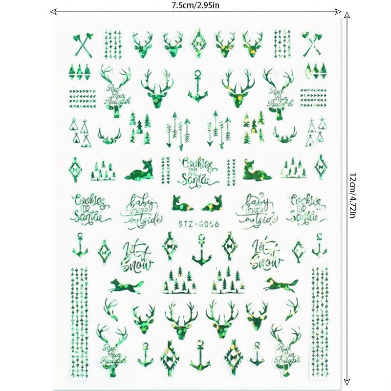 3pcs Christmas Nail Art Stickers Self Adhesive Snowflake Elk Snowman Nail Decals