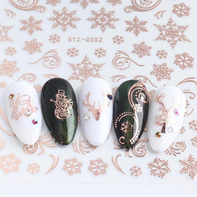 3pcs Christmas Nail Art Stickers Self Adhesive Snowflake Elk Snowman Nail Decals