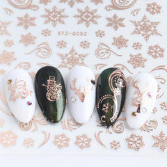 3pcs Christmas Nail Art Stickers Self Adhesive Snowflake Elk Snowman Nail Decals