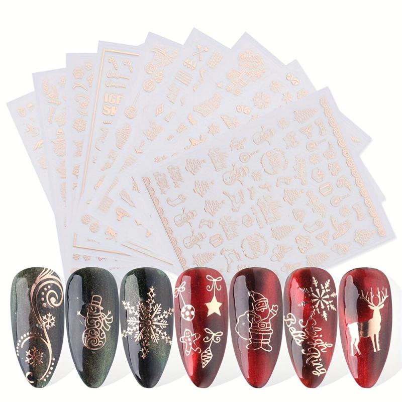 3pcs Christmas Nail Art Stickers Self Adhesive Snowflake Elk Snowman Nail Decals