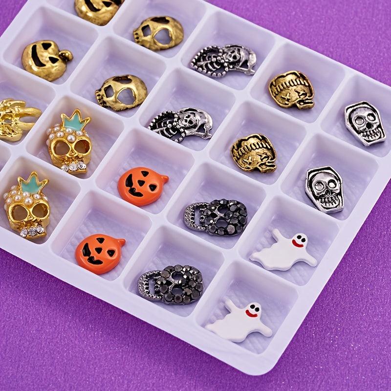20pcs Halloween Nail Art Charms Rhinestones Pearls DIY Nail Salons Accessories