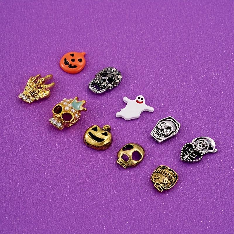 20pcs Halloween Nail Art Charms Rhinestones Pearls DIY Nail Salons Accessories